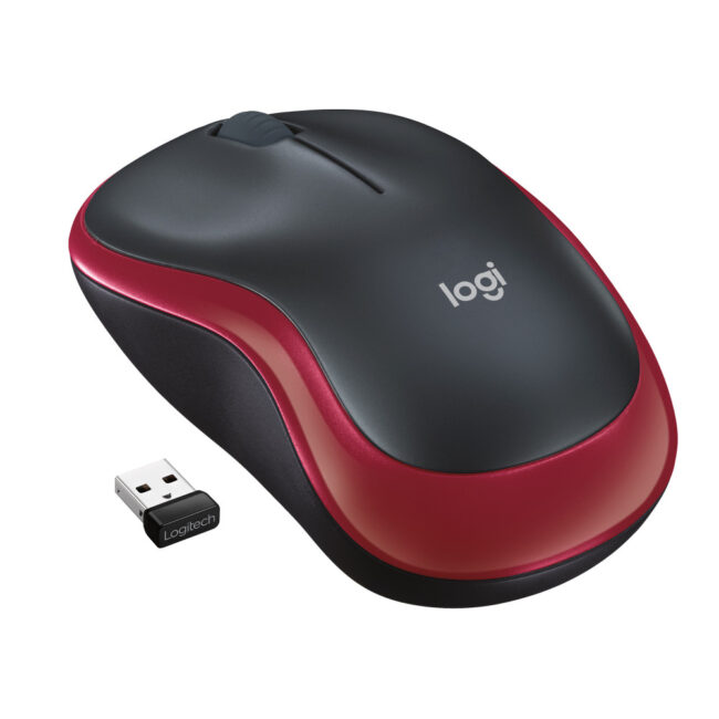 Logitech M185 - Souris optique - Sans fil - 1000 dpi - ambidextre - Noir / Rouge