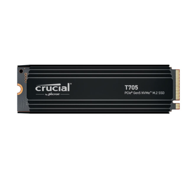 CrucialÂ® T705 1TB PCIe Gen5 NVMe M.2 SSD with heatsink