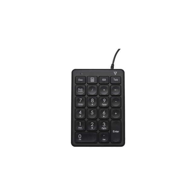 V7 Pavé numérique filaire USB KP350 - 22 touches - Calculatrice, Tabulation, Touches de raccourci de retour arrière - Câble de